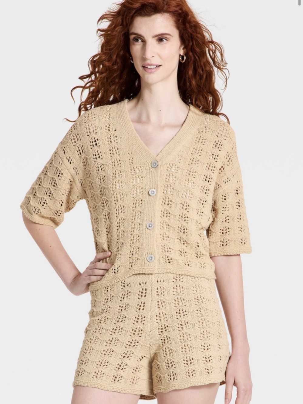 Universal Thread Women's Short Sleeve Cardigan Sweater Tan XS or S NWOT